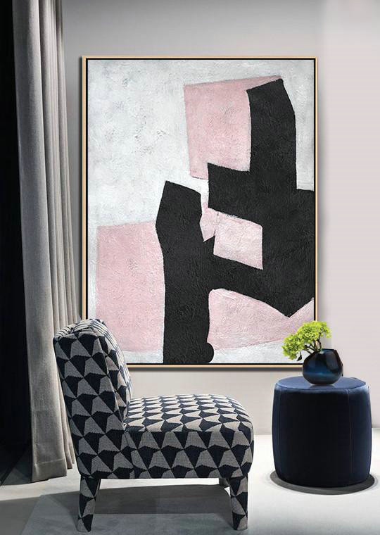 Handmade Extra Large Contemporary Painting,Hand-Painted Black And White Minimal Painting On Canvas,Hand Made Original Art
